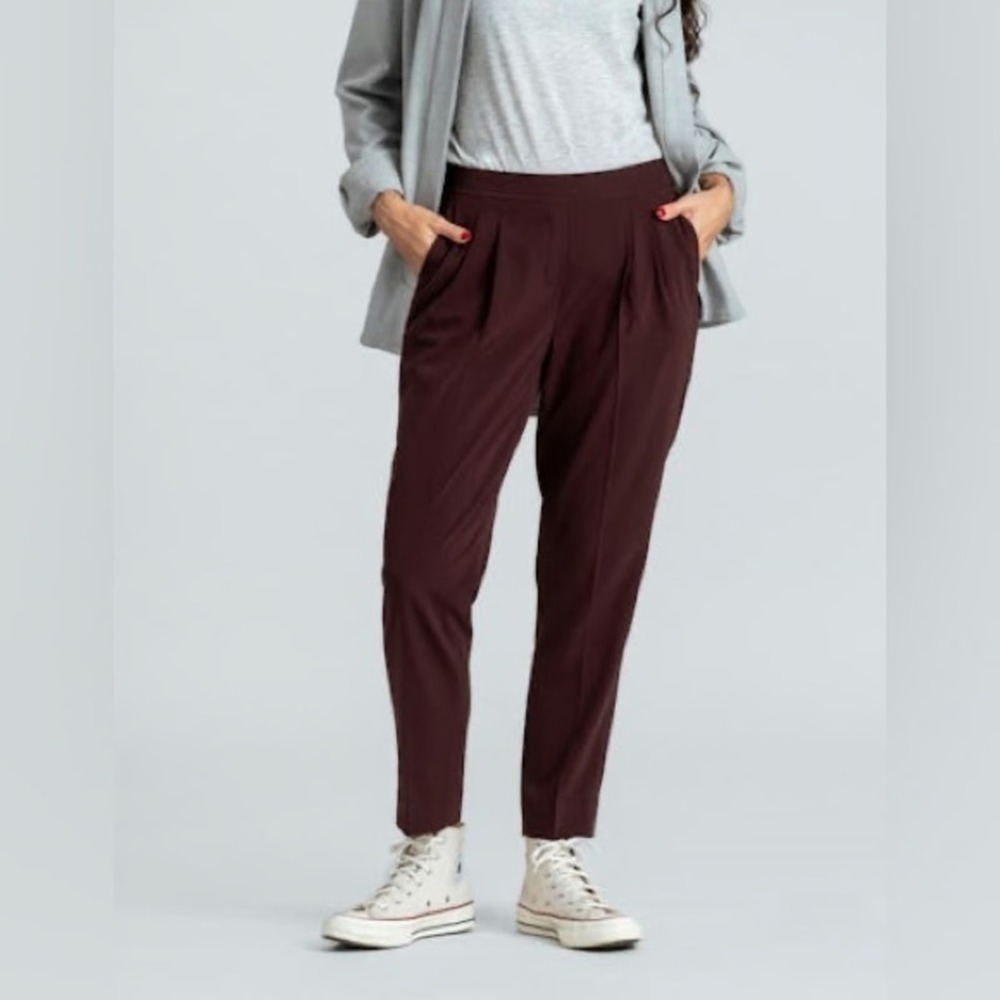 Ministry of Supply Women's 10 Deep Rubyโ Burgundy Swift Drape Pant Minimalist